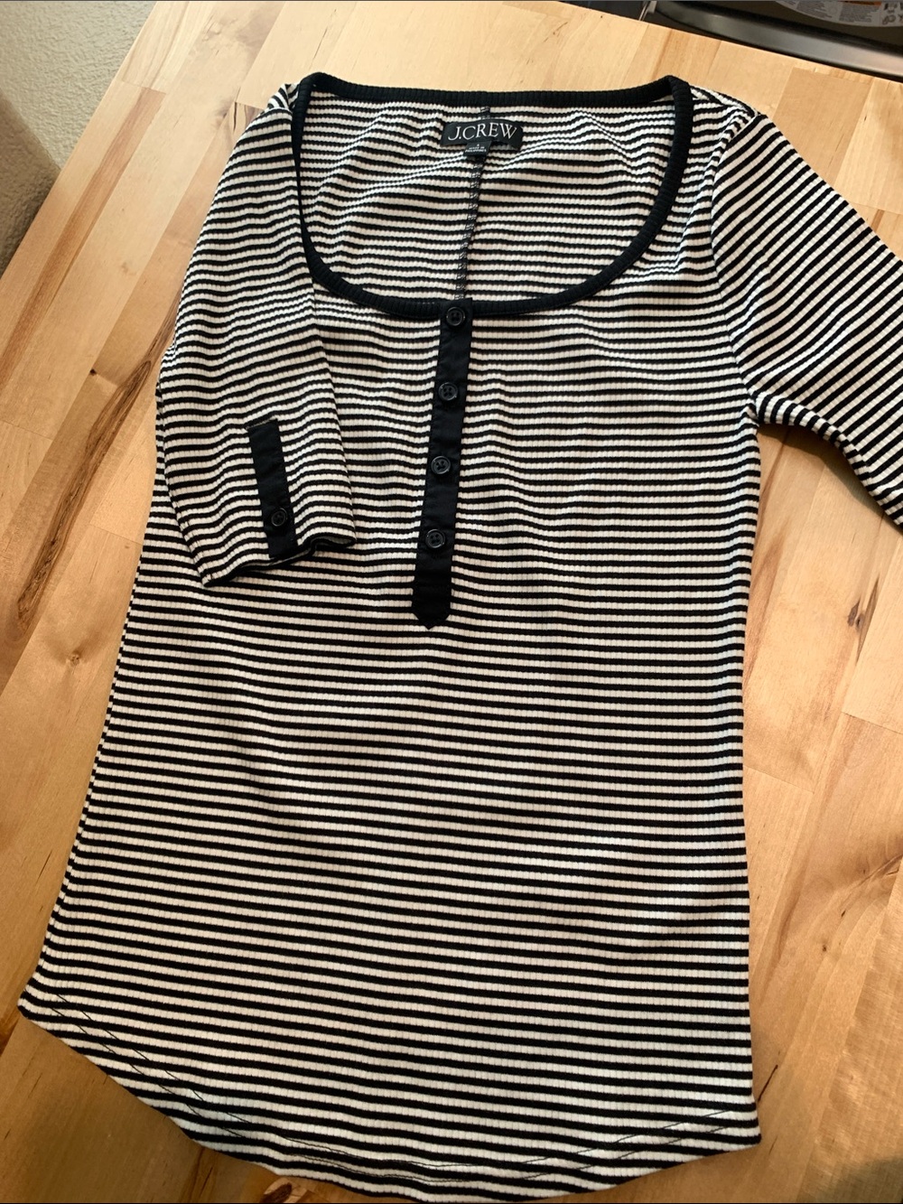 J. Crew Black and White Striped Henley Tee